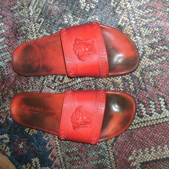 Versace Palazzo Red Slides Red Designer Sandals Shoes Used size 11 - Picture 3 of 6